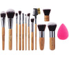 12 Pc Professional Bamboo Makeup Brush Set + 1 Foundation Powder Blending Sponge