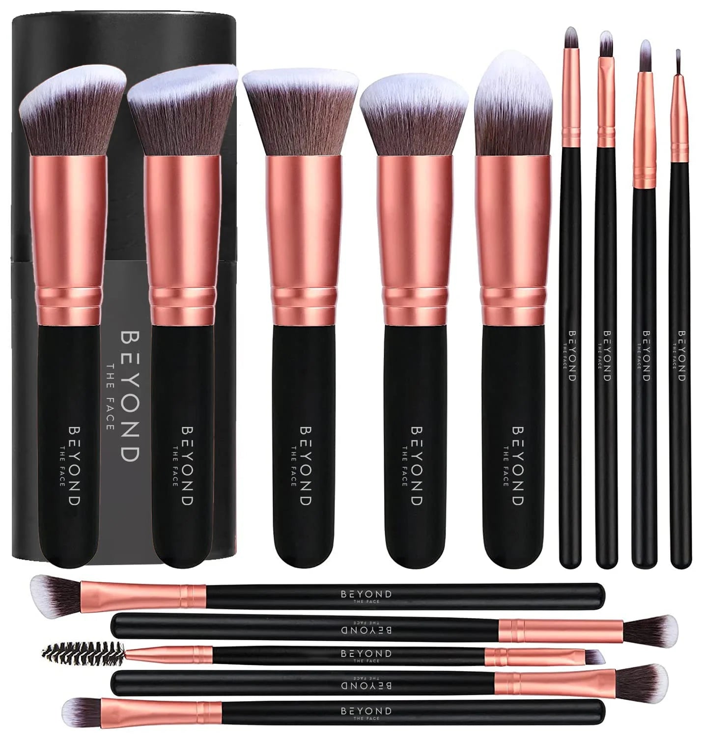 14 Pc Makeup Brushes - Premium Synthetic Foundation Powder Concealers Eye Shadows Rose Gold Makeup Brush Set